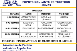 Nos menus du jour pour mars 2026 - Popote roulante de Thetford Mines (AAVA)